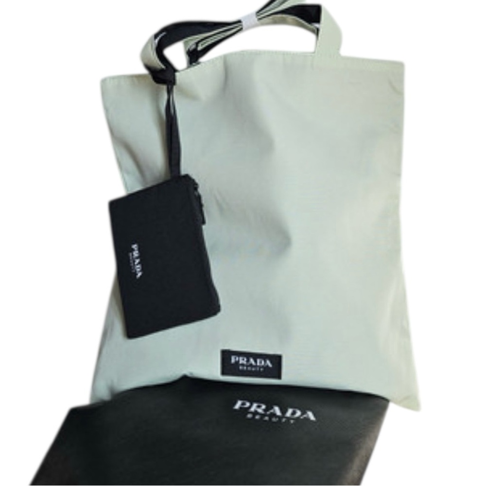 New Prada Tote w/ Pouch & Dust bag; Reversible: light green/black- VIP gift/GWP
